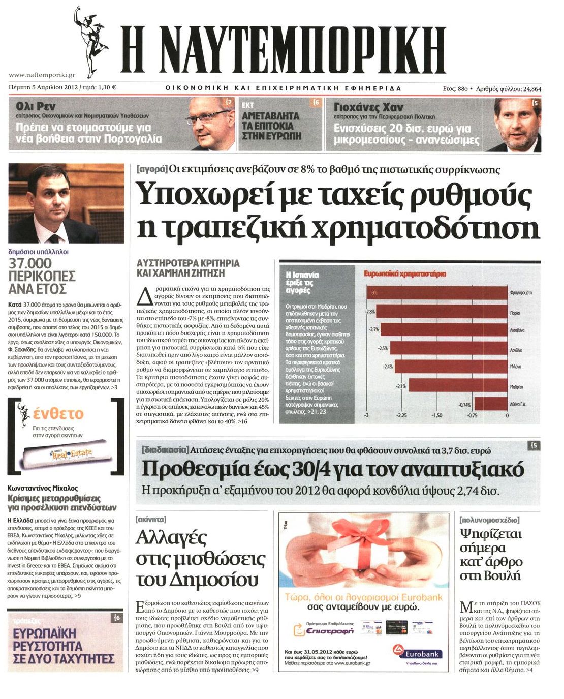 Εξώφυλο εφημερίδας ΝΑΥΤΕΜΠΟΡΙΚΗ 2012-04-05