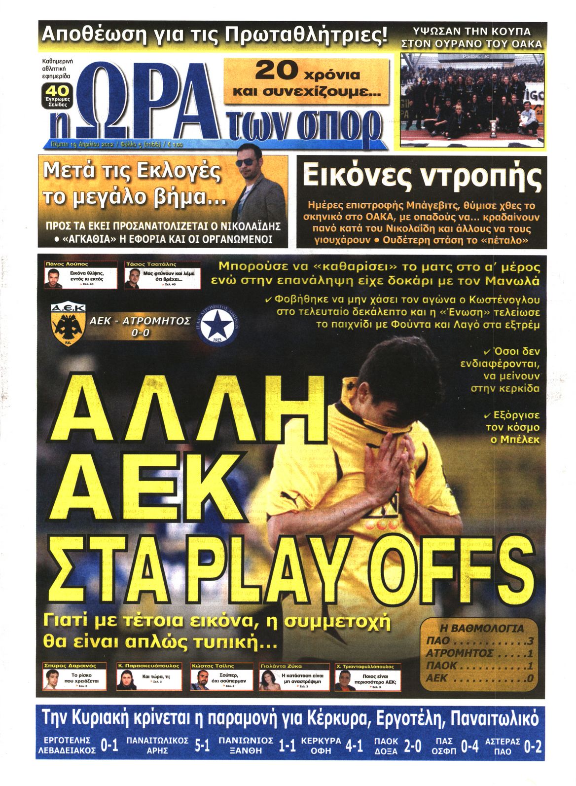Εξώφυλο εφημερίδας ΩΡΑ ΓΙΑ ΣΠΟΡ 2012-04-19