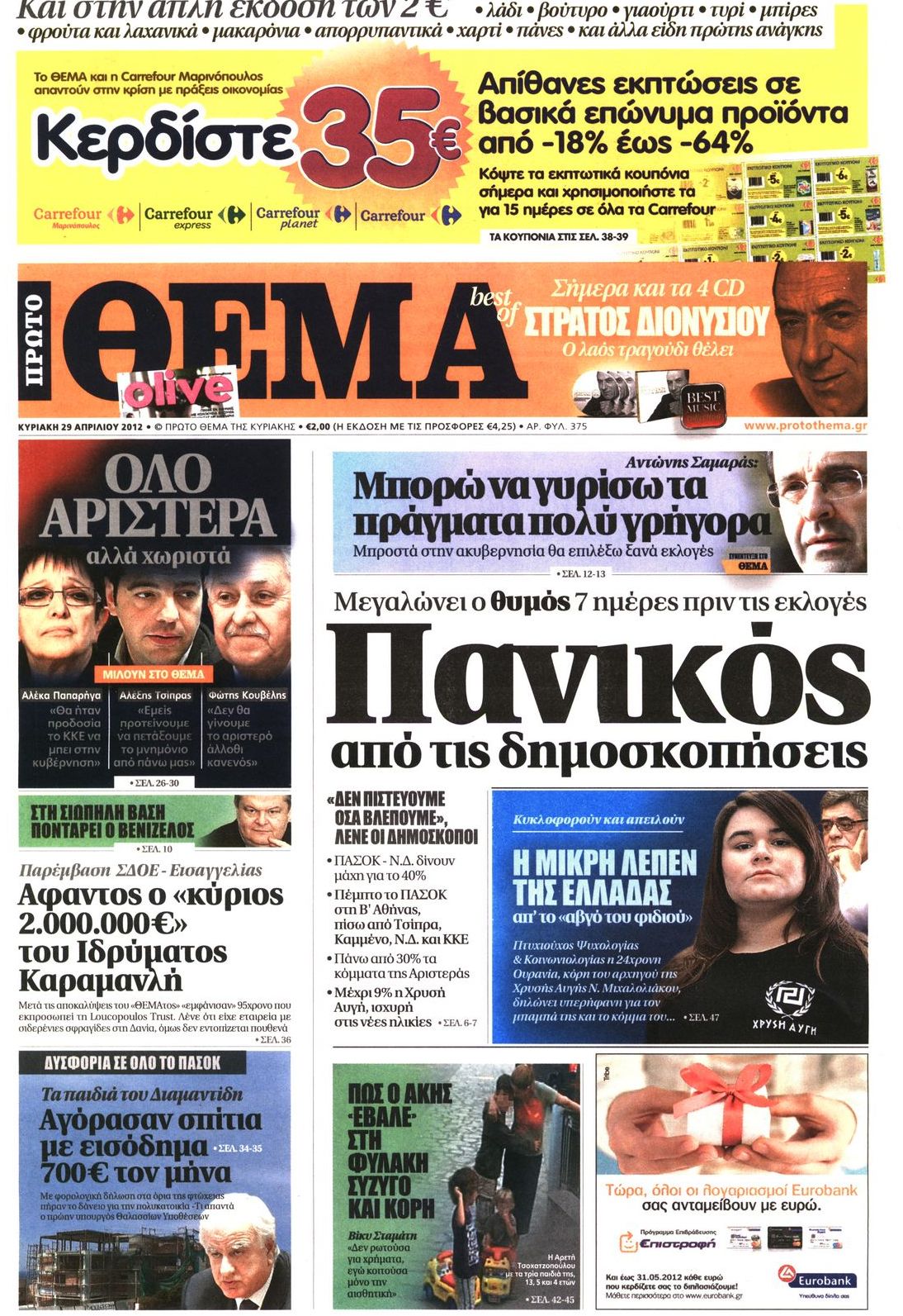 Εξώφυλο εφημερίδας ΠΡΩΤΟ ΘΕΜΑ 2012-04-29