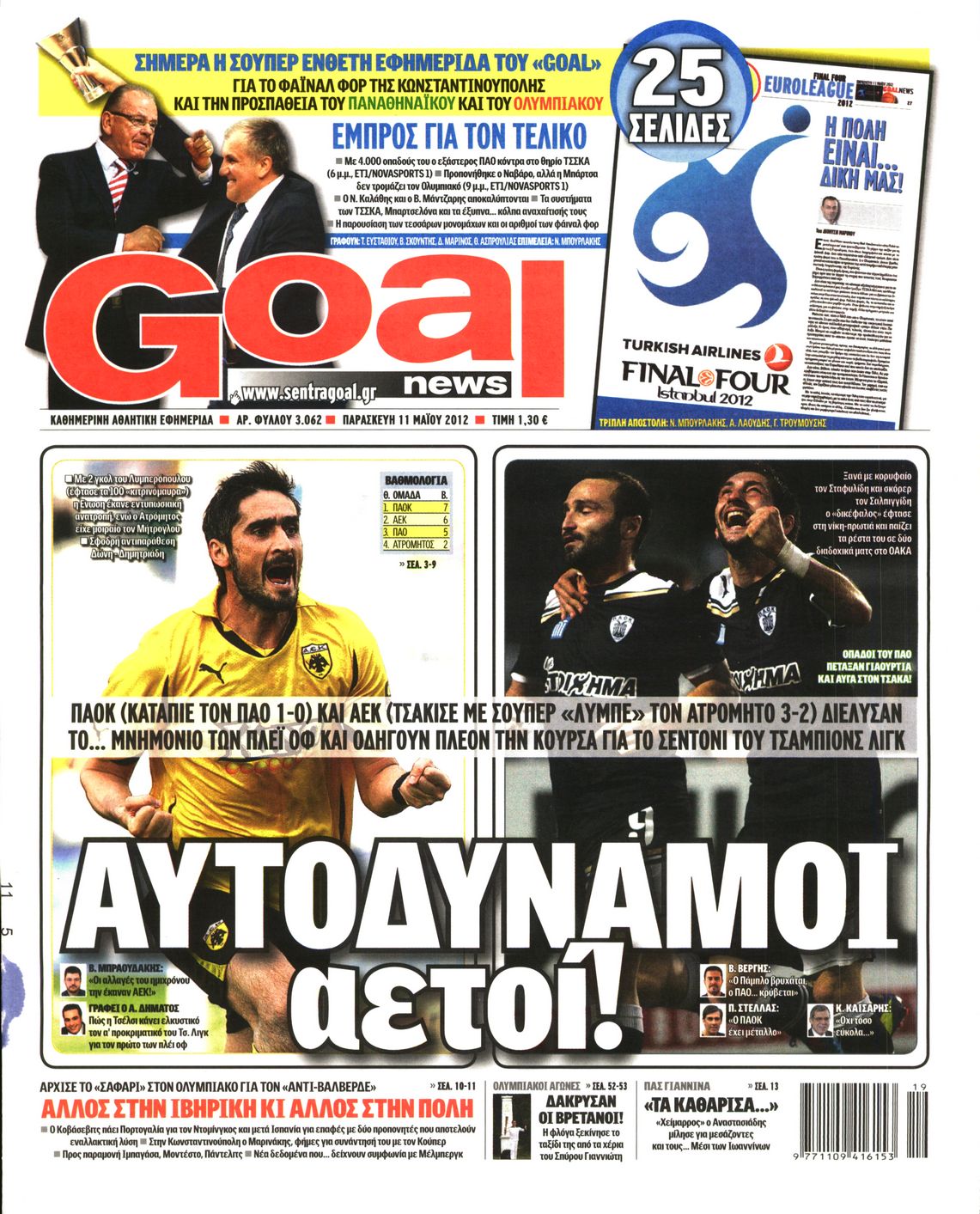 Εξώφυλο εφημερίδας GOAL 2012-05-11