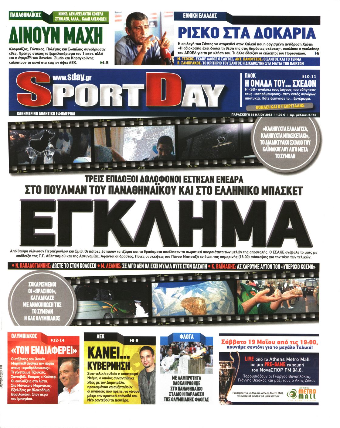 Εξώφυλο εφημερίδας SPORTDAY 2012-05-18