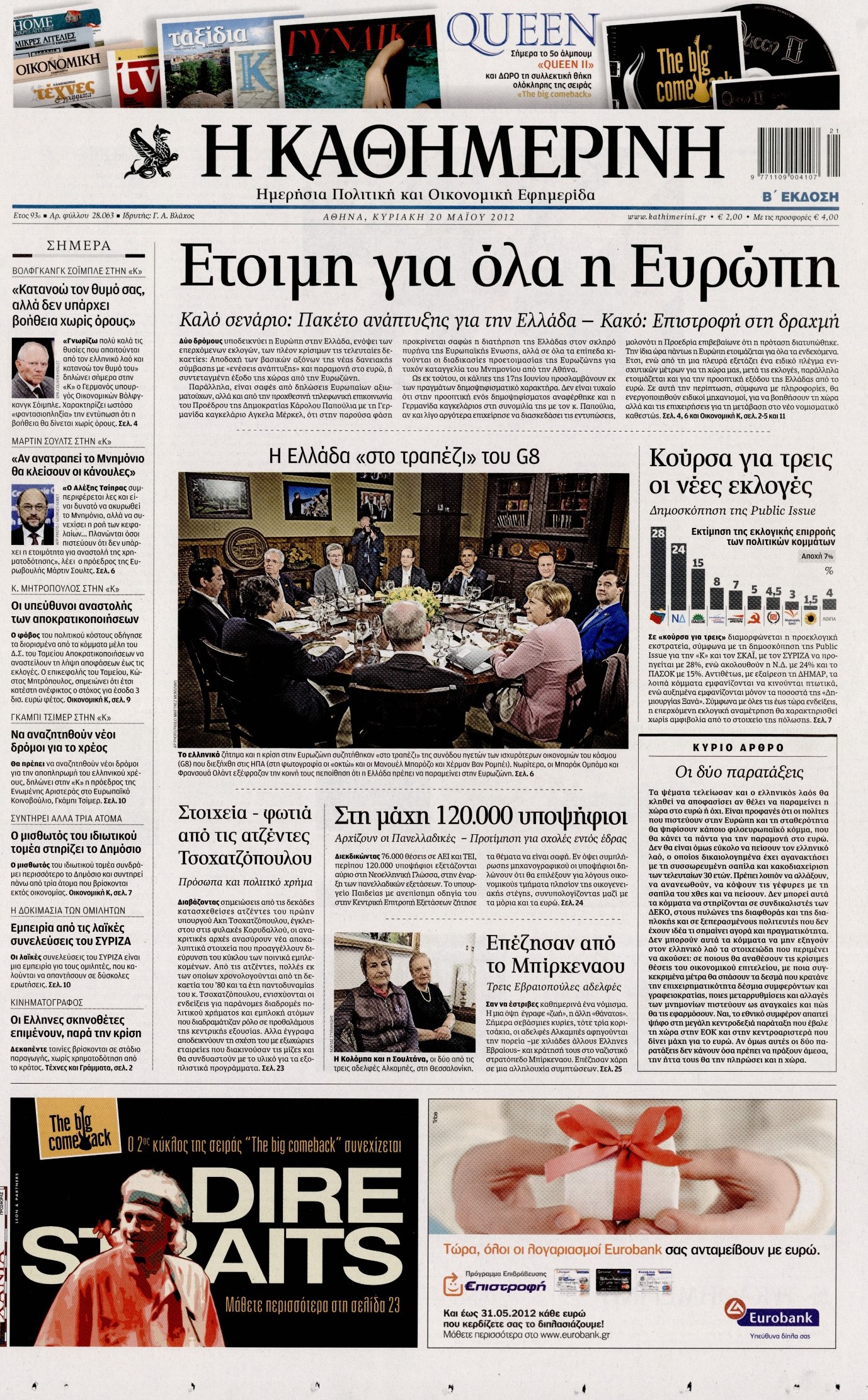 Εξώφυλο εφημερίδας ΚΑΘΗΜΕΡΙΝΗ 2012-05-20