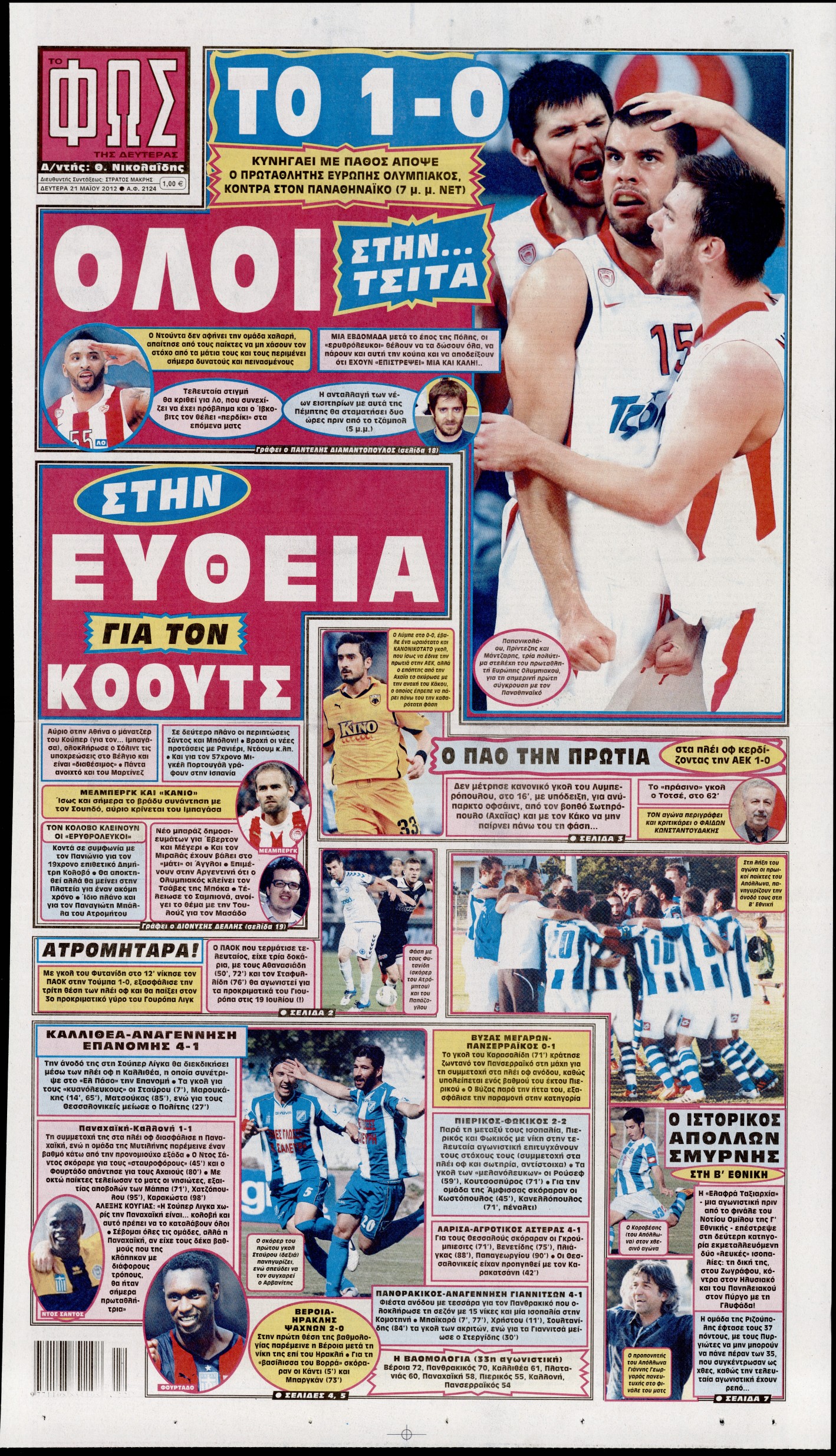 Εξώφυλο εφημερίδας ΦΩΣ ΤΩΝ ΣΠΟΡ 2012-05-21