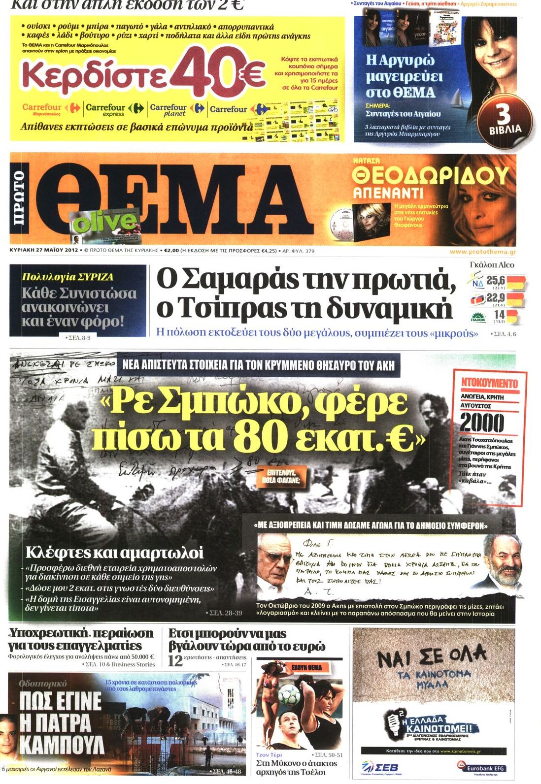 Εξώφυλο εφημερίδας ΠΡΩΤΟ ΘΕΜΑ 2012-05-27