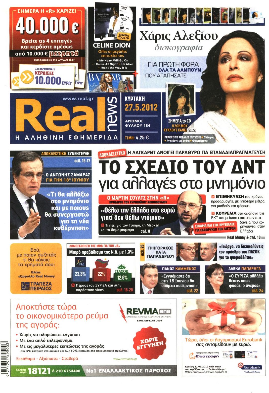 Εξώφυλο εφημερίδας REAL NEWS 2012-05-27