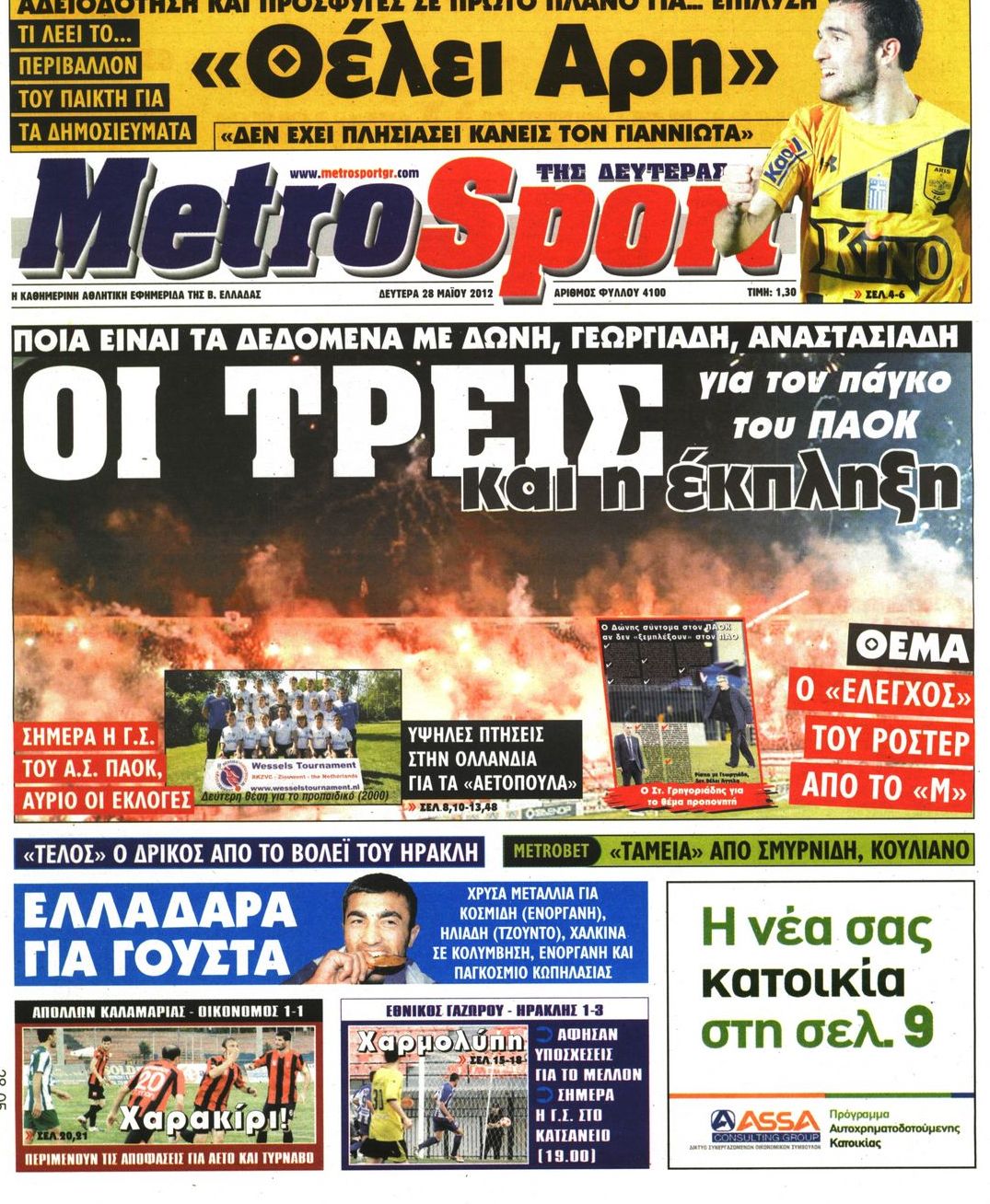 Εξώφυλο εφημερίδας METROSPORT 2012-05-28