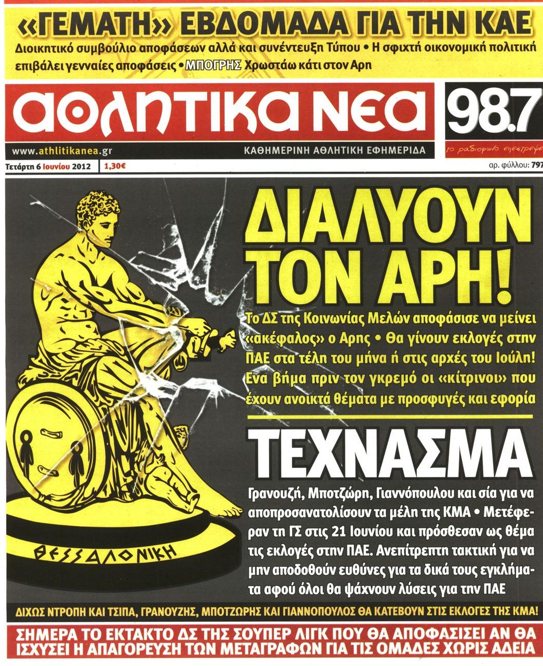 Εξώφυλο εφημερίδας ΑΘΛΗΤΙΚΑ ΝΕΑ 2012-06-06