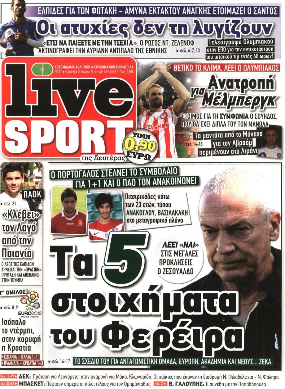 Εξώφυλο εφημερίδας LIVE SPORT 2012-06-11