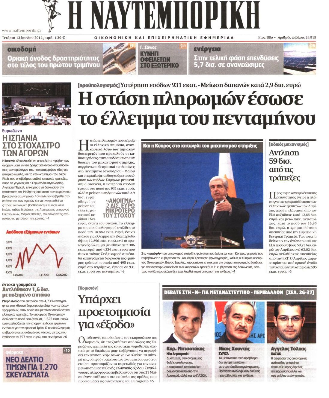 Εξώφυλο εφημερίδας ΝΑΥΤΕΜΠΟΡΙΚΗ 2012-06-13