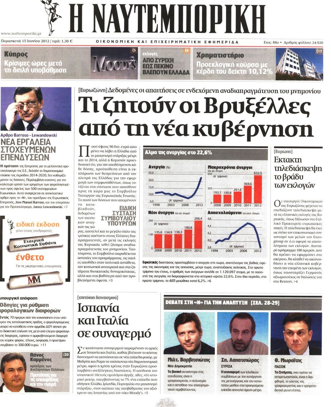 Εξώφυλο εφημερίδας ΝΑΥΤΕΜΠΟΡΙΚΗ 2012-06-15