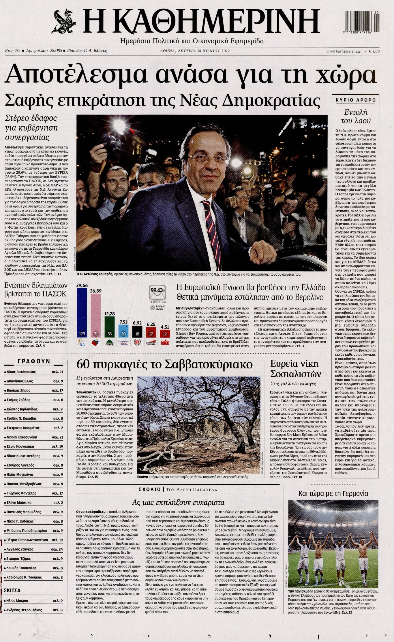 Εξώφυλο εφημερίδας ΚΑΘΗΜΕΡΙΝΗ 2012-06-18