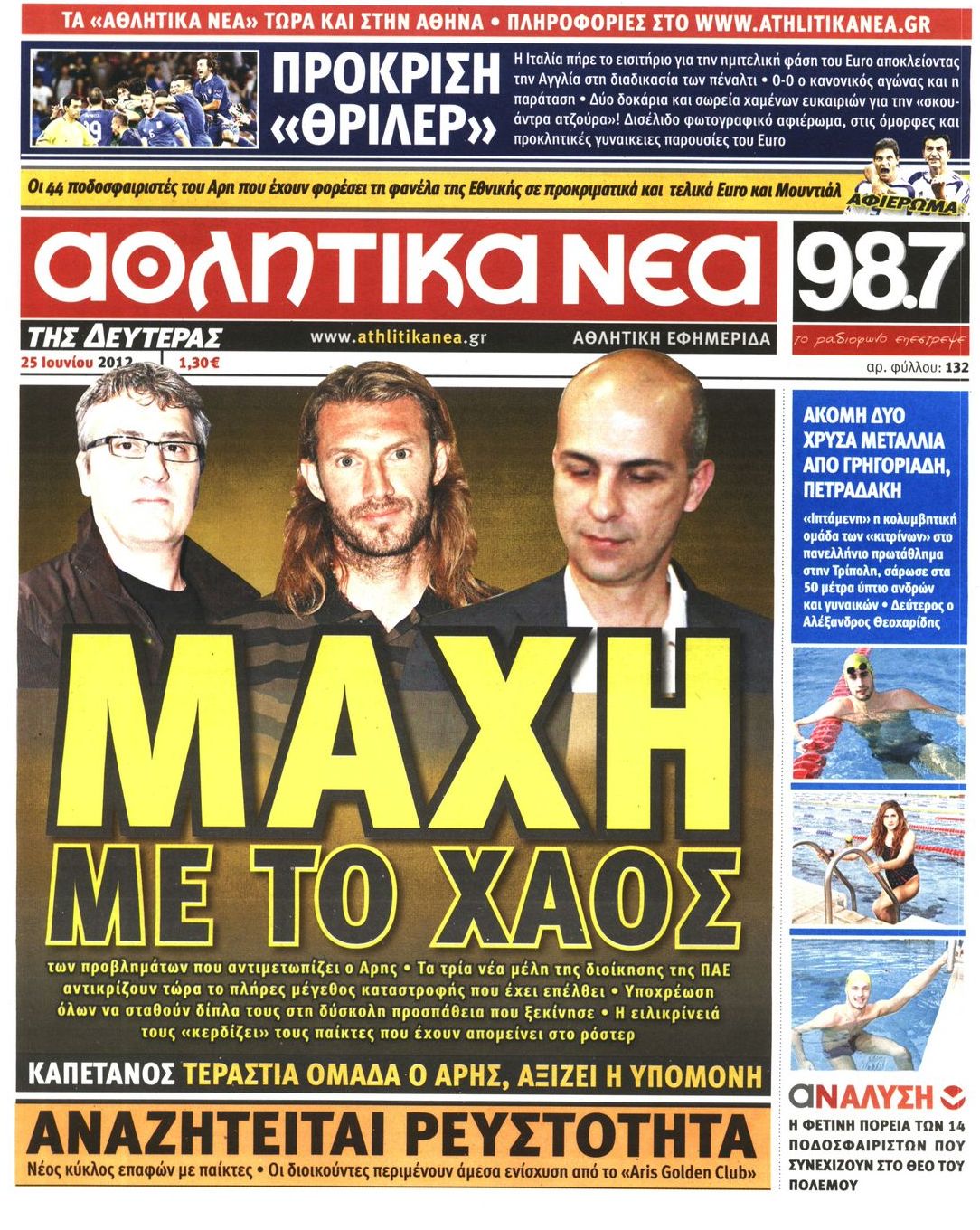 Εξώφυλο εφημερίδας ΑΘΛΗΤΙΚΑ ΝΕΑ 2012-06-25