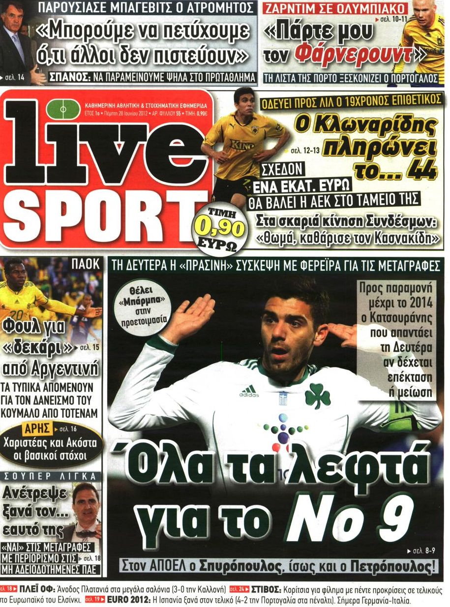 Εξώφυλο εφημερίδας LIVE SPORT 2012-06-28