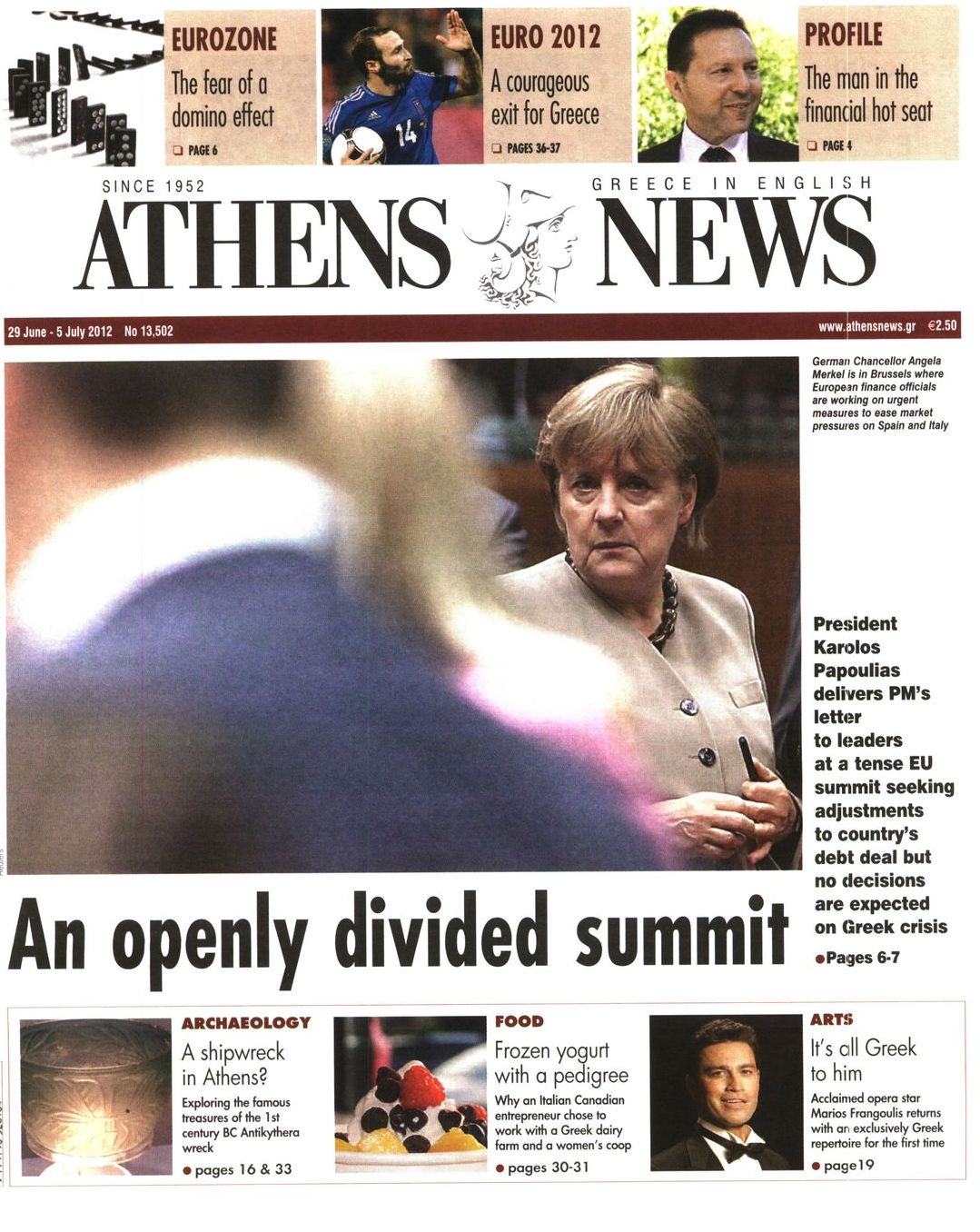 Εξώφυλο εφημερίδας ATHENS  NEWS 2012-06-29