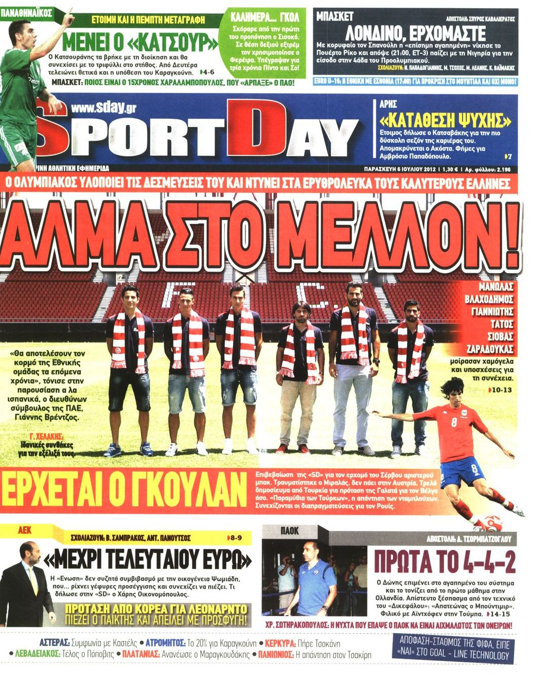 Εξώφυλο εφημερίδας SPORTDAY 2012-07-06
