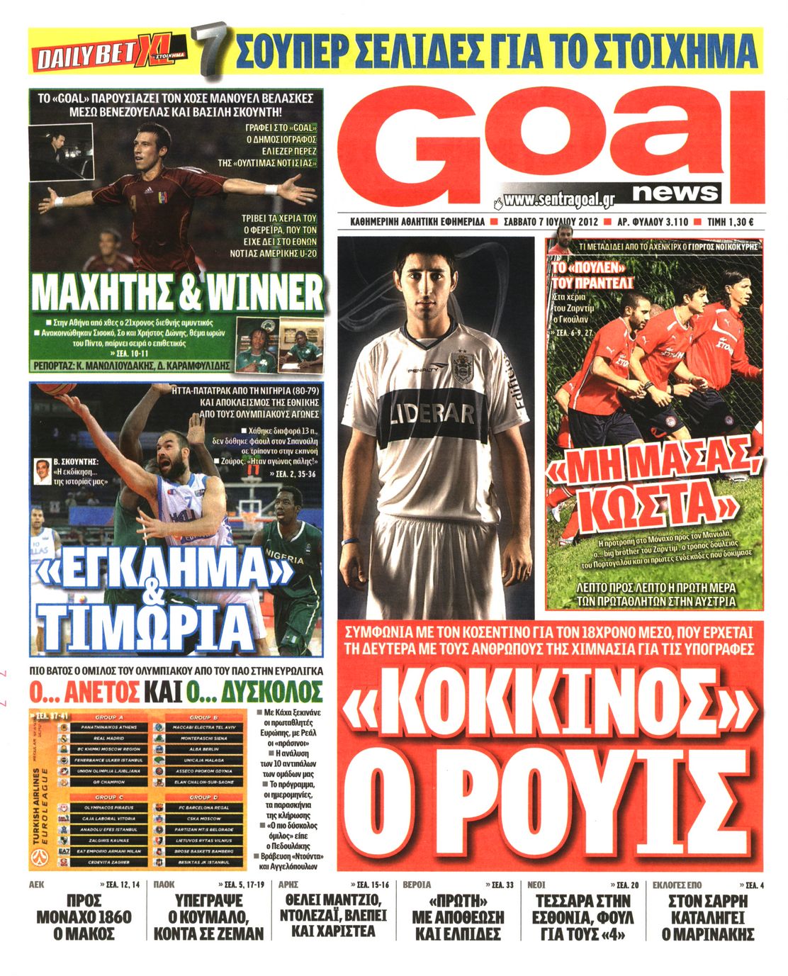 Εξώφυλο εφημερίδας GOAL 2012-07-07