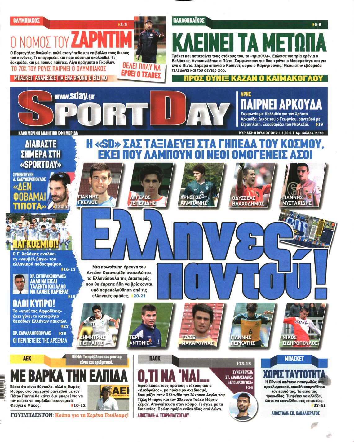 Εξώφυλο εφημερίδας SPORTDAY 2012-07-08