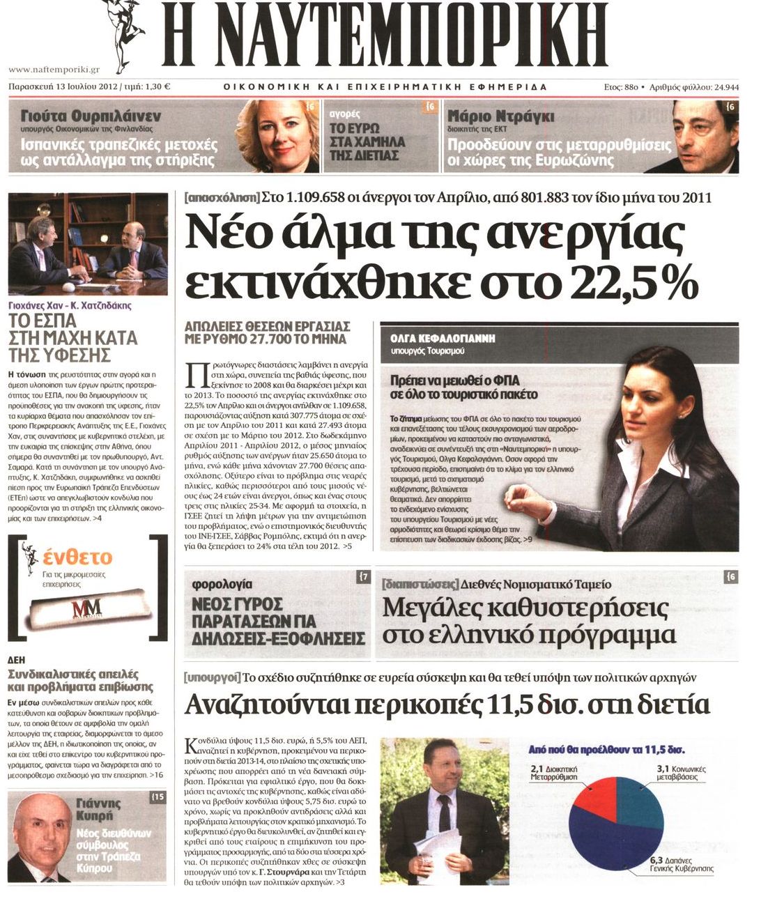 Εξώφυλο εφημερίδας ΝΑΥΤΕΜΠΟΡΙΚΗ 2012-07-13