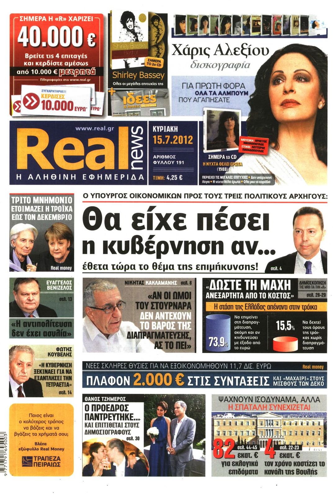 Εξώφυλο εφημερίδας REAL NEWS 2012-07-15