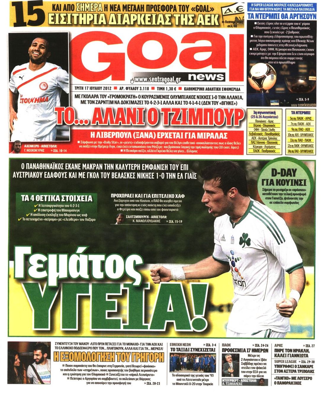 Εξώφυλο εφημερίδας GOAL 2012-07-17