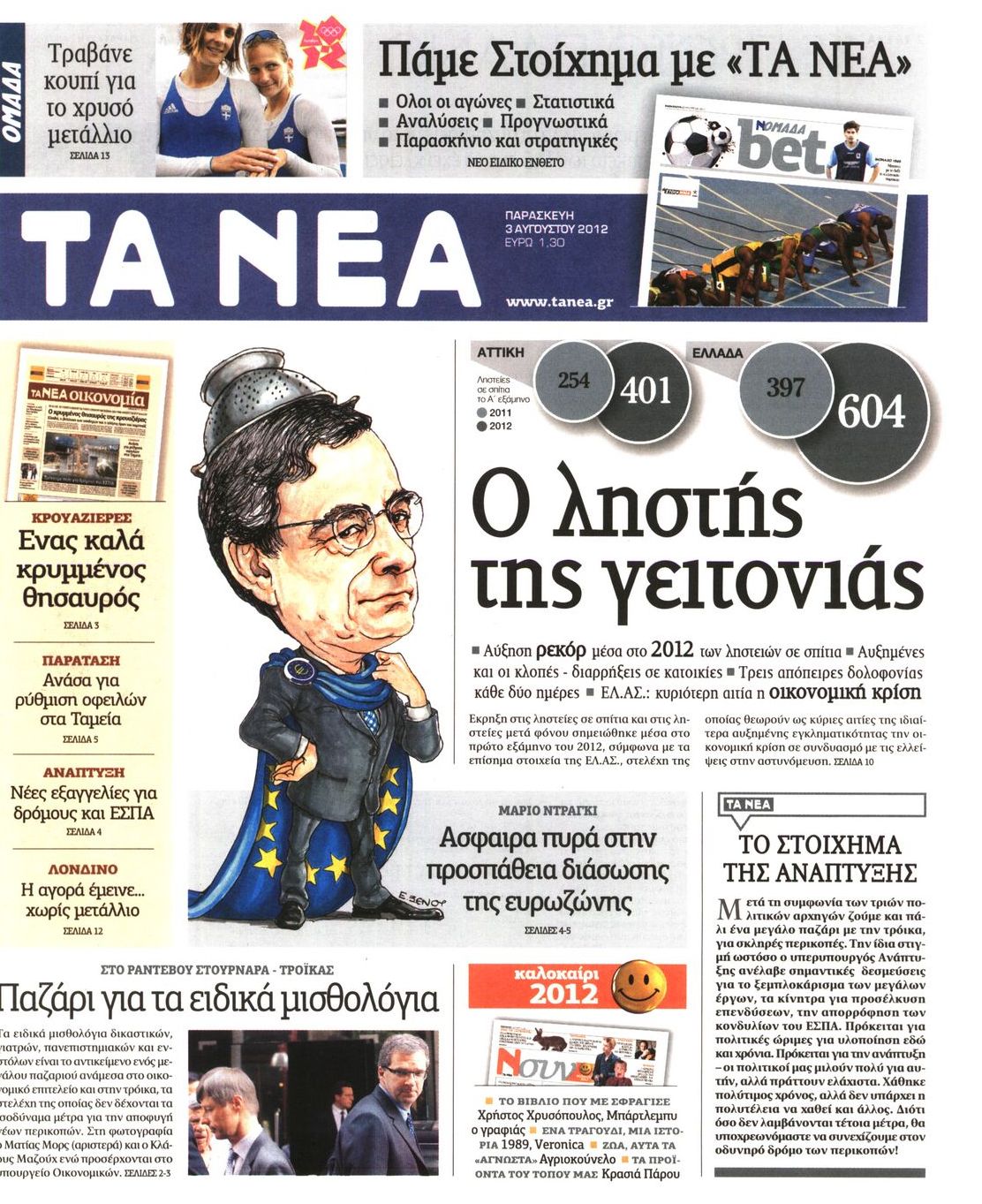 Εξώφυλο εφημερίδας ΤΑ ΝΕΑ 2012-08-03