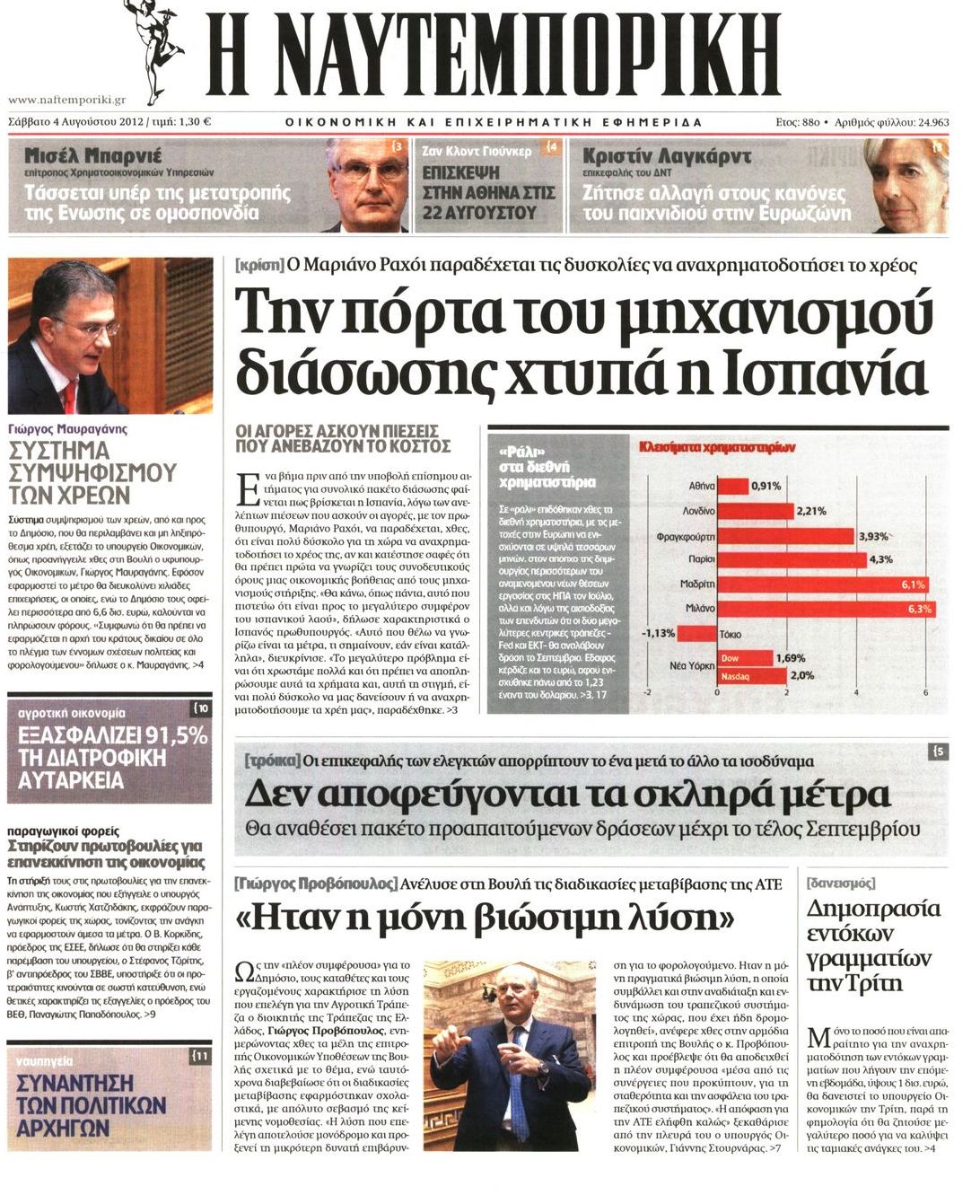 Εξώφυλο εφημερίδας ΝΑΥΤΕΜΠΟΡΙΚΗ 2012-08-04