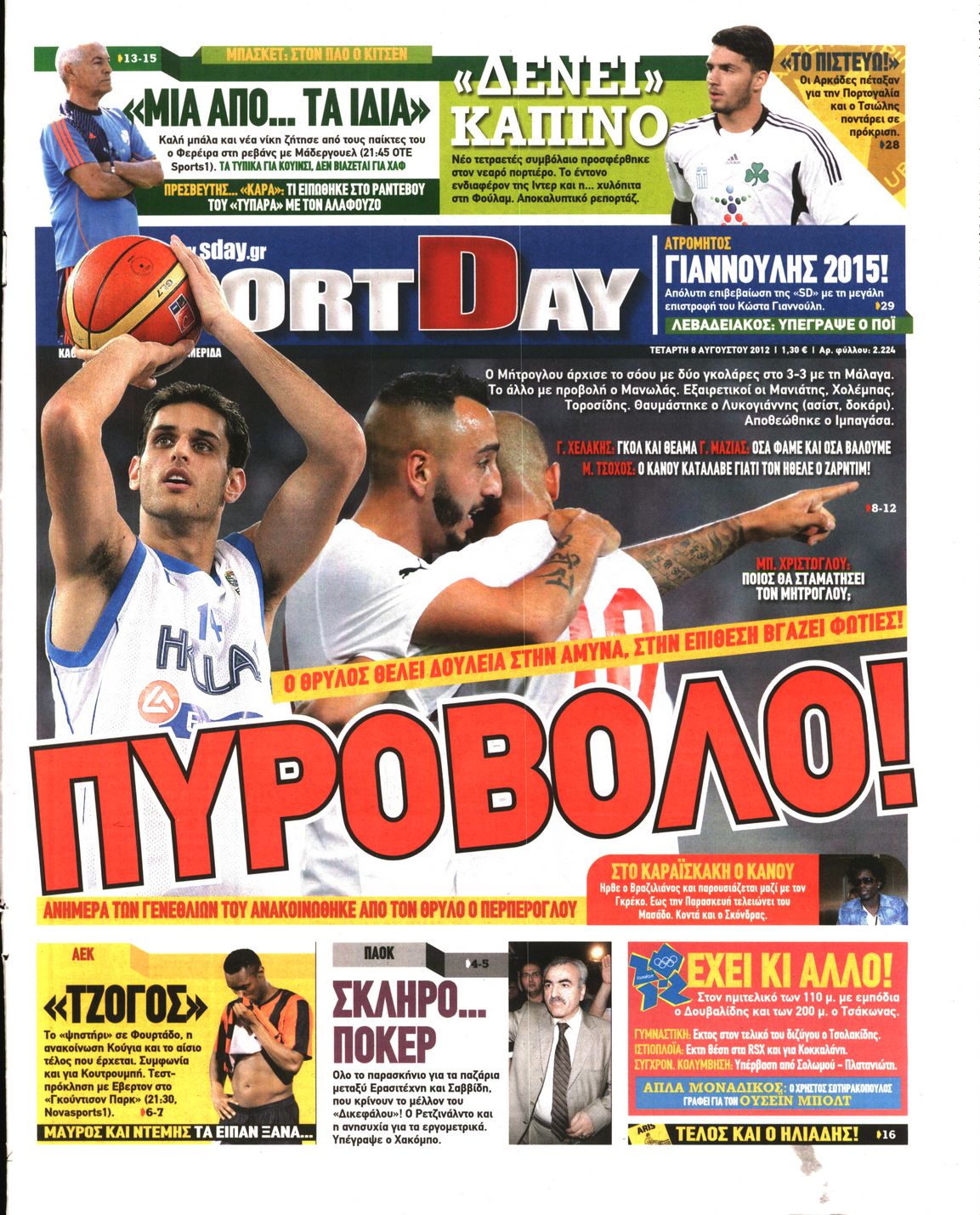 Εξώφυλο εφημερίδας SPORTDAY 2012-08-08