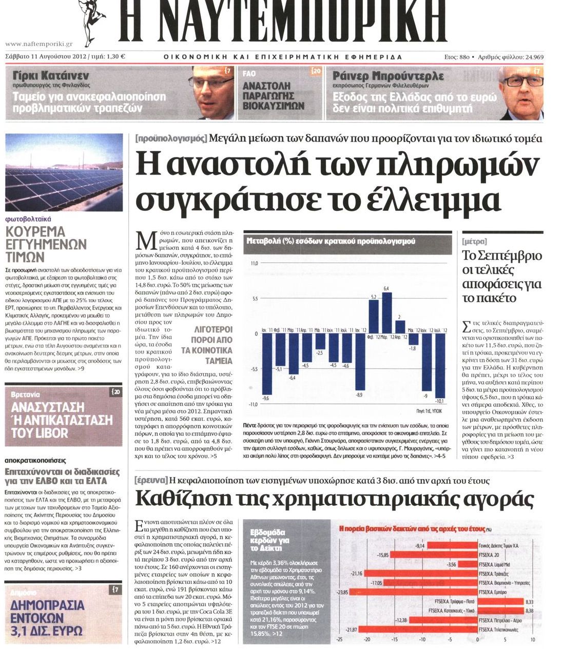 Εξώφυλο εφημερίδας ΝΑΥΤΕΜΠΟΡΙΚΗ 2012-08-11