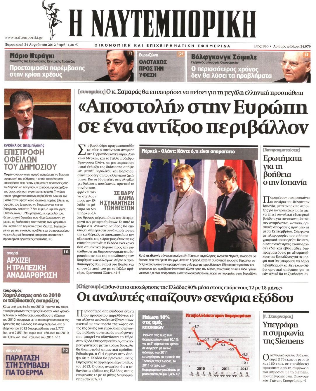 Εξώφυλο εφημερίδας ΝΑΥΤΕΜΠΟΡΙΚΗ 2012-08-24