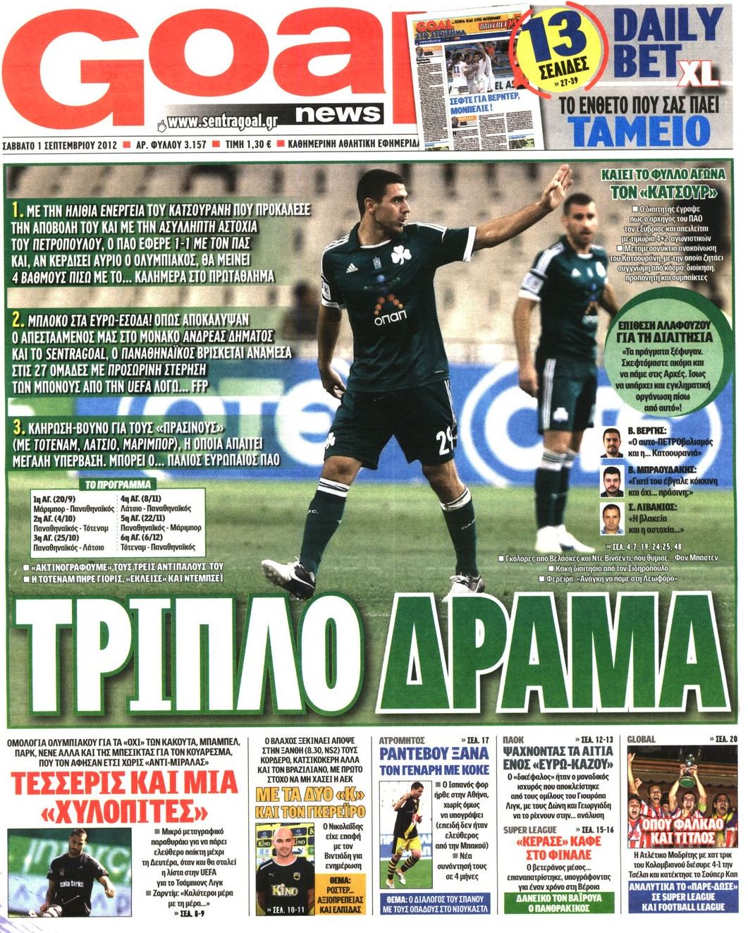Εξώφυλο εφημερίδας GOAL 2012-09-01