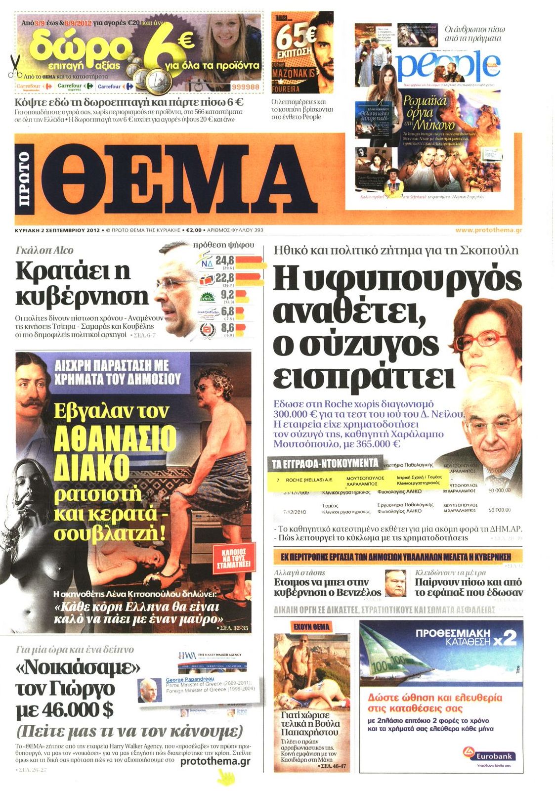 Εξώφυλο εφημερίδας ΠΡΩΤΟ ΘΕΜΑ 2012-09-02