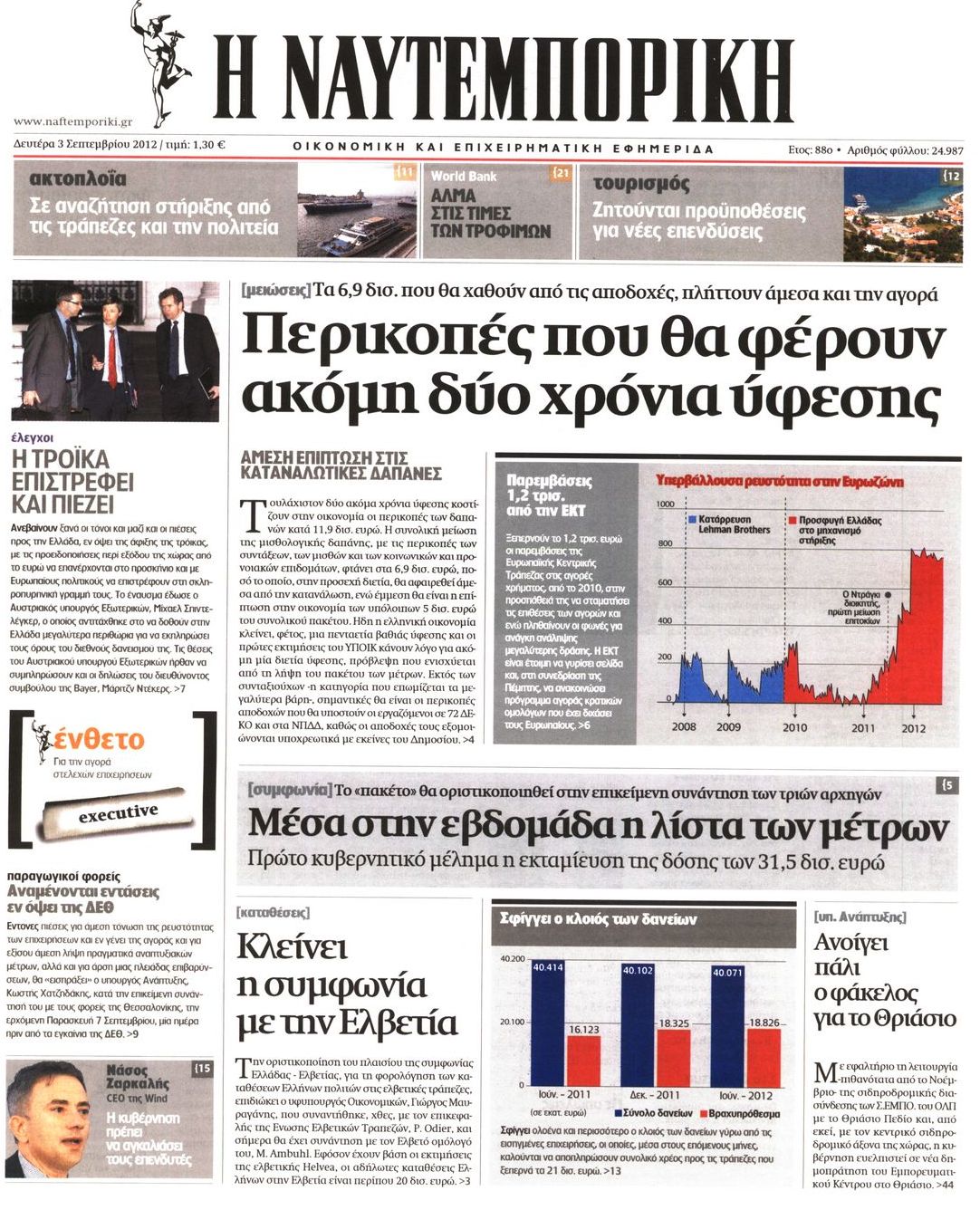 Εξώφυλο εφημερίδας ΝΑΥΤΕΜΠΟΡΙΚΗ 2012-09-03