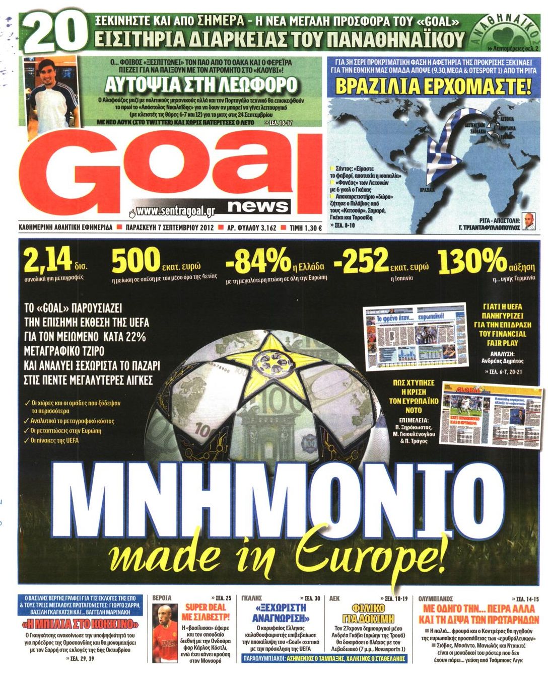 Εξώφυλο εφημερίδας GOAL 2012-09-07