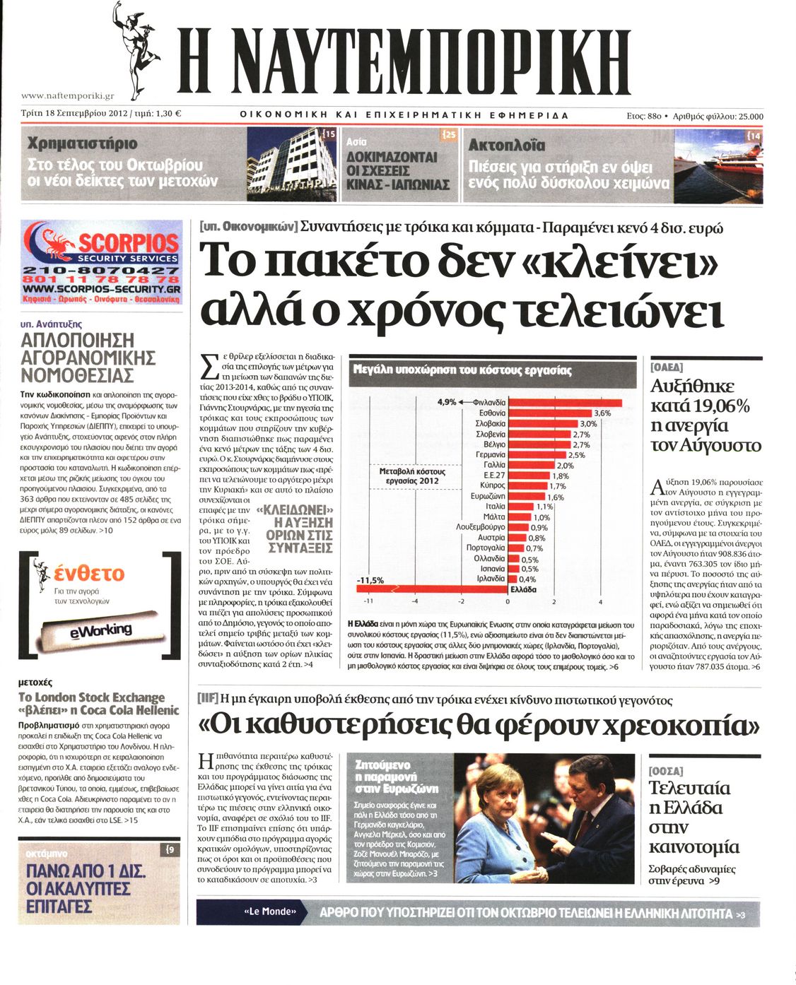 Εξώφυλο εφημερίδας ΝΑΥΤΕΜΠΟΡΙΚΗ 2012-09-18