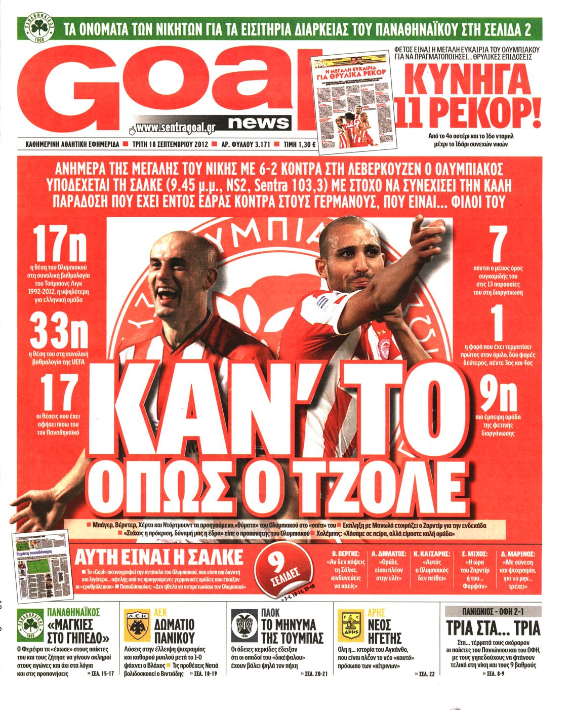Εξώφυλο εφημερίδας GOAL 2012-09-18