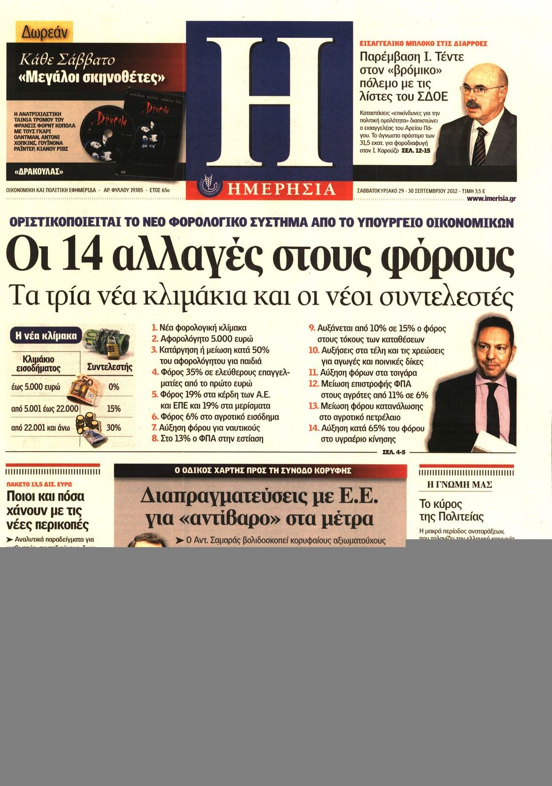 Εξώφυλο εφημερίδας ΚΑΡΦΙ 2012-09-29