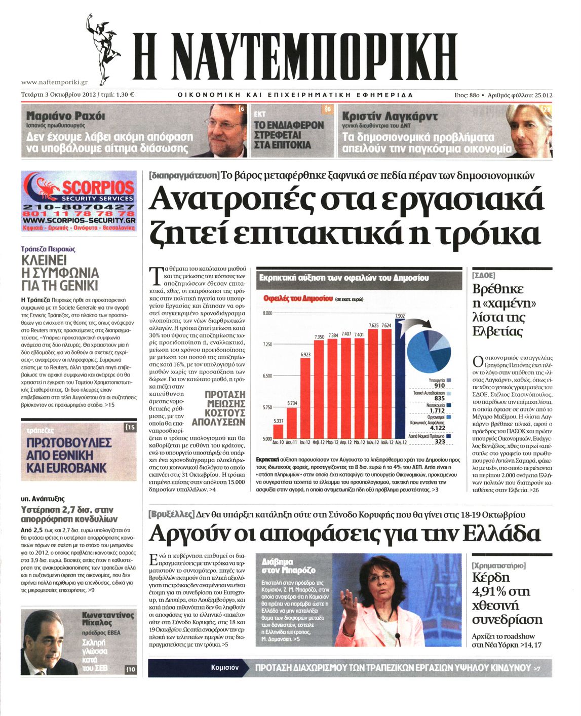 Εξώφυλο εφημερίδας ΝΑΥΤΕΜΠΟΡΙΚΗ 2012-10-03