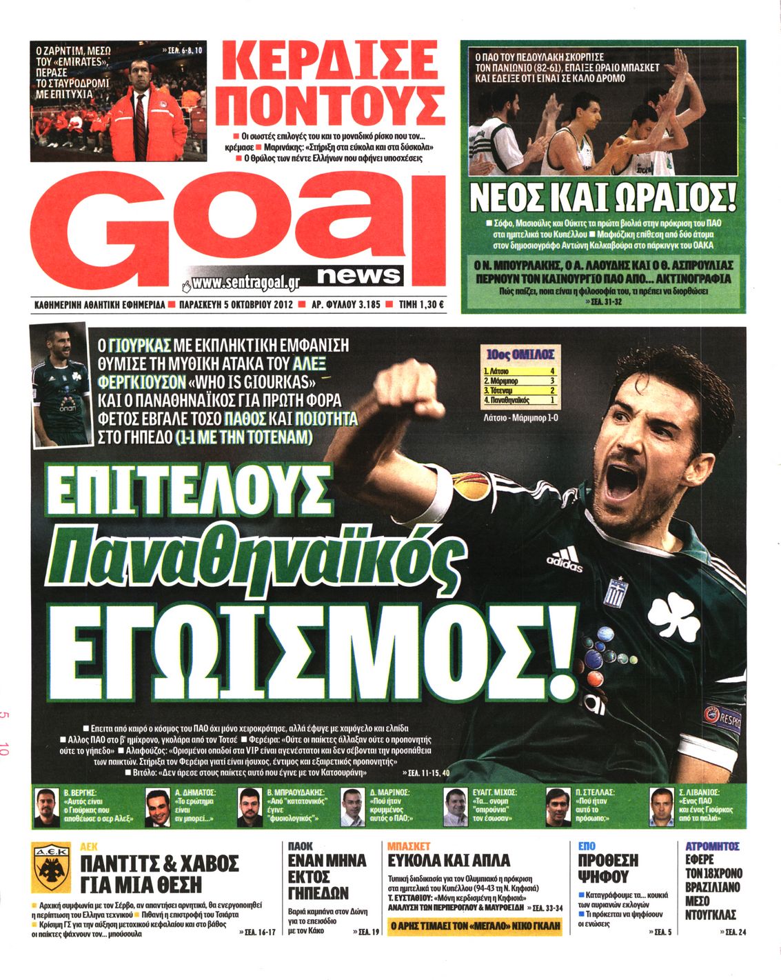 Εξώφυλο εφημερίδας GOAL 2012-10-05