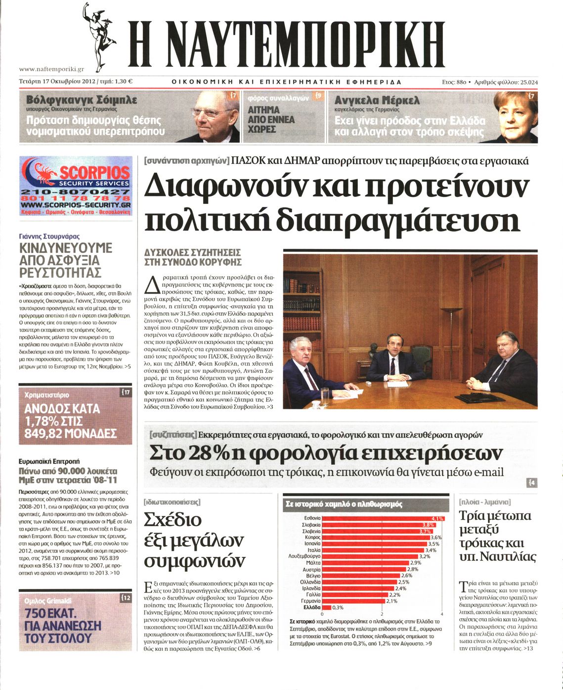 Εξώφυλο εφημερίδας ΝΑΥΤΕΜΠΟΡΙΚΗ 2012-10-17
