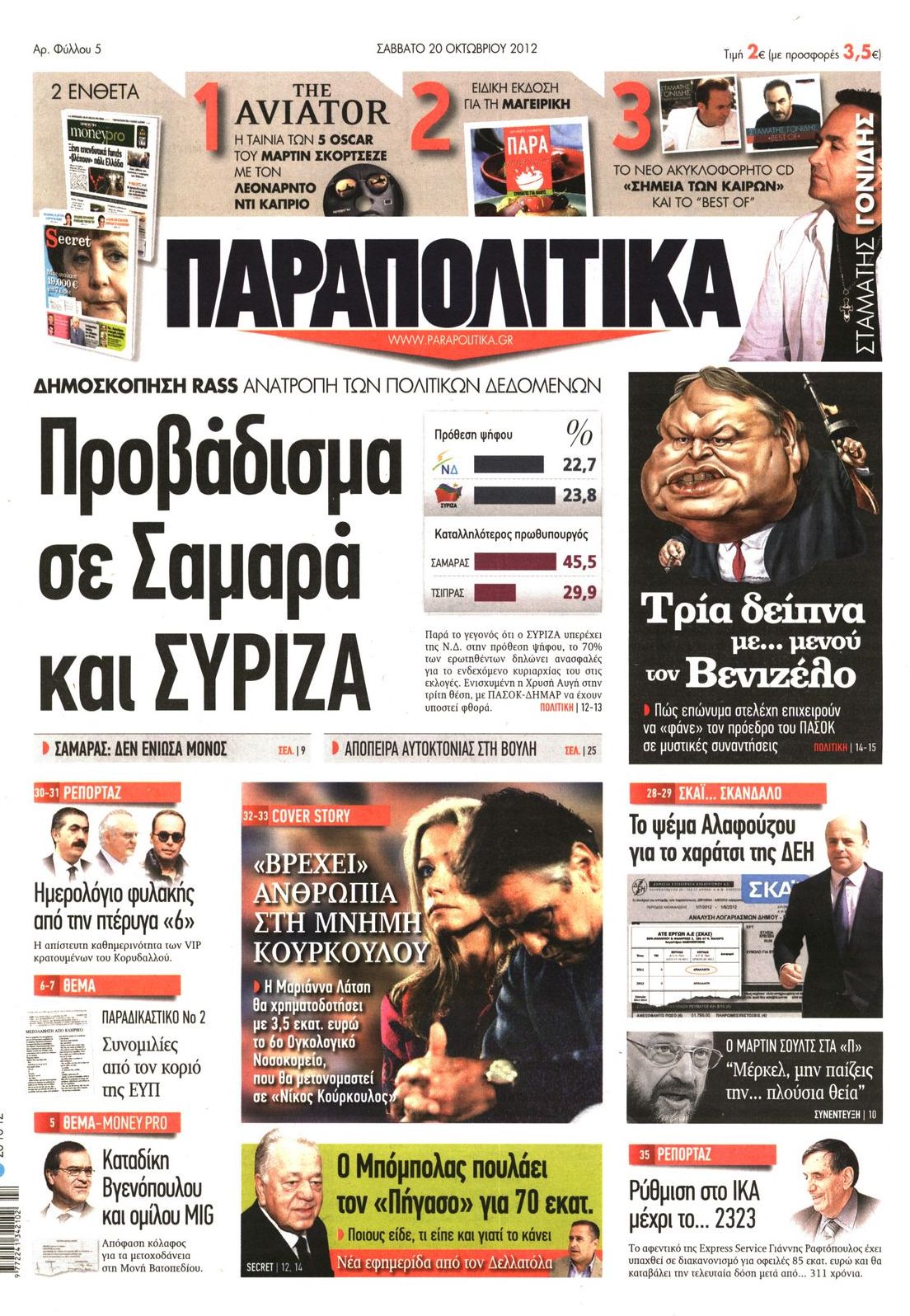 Εξώφυλο εφημερίδας ΠΑΡΑΠΟΛΙΤΙΚΑ 2012-10-20