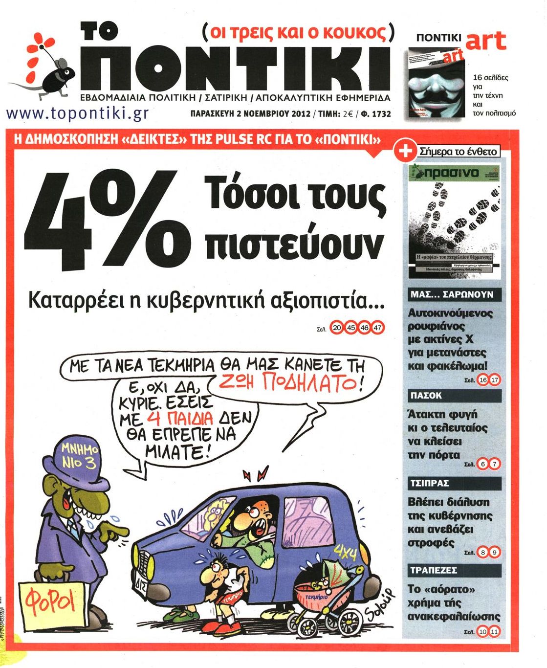 Εξώφυλο εφημερίδας ΤΟ ΠΟΝΤΙΚΙ 2012-11-02