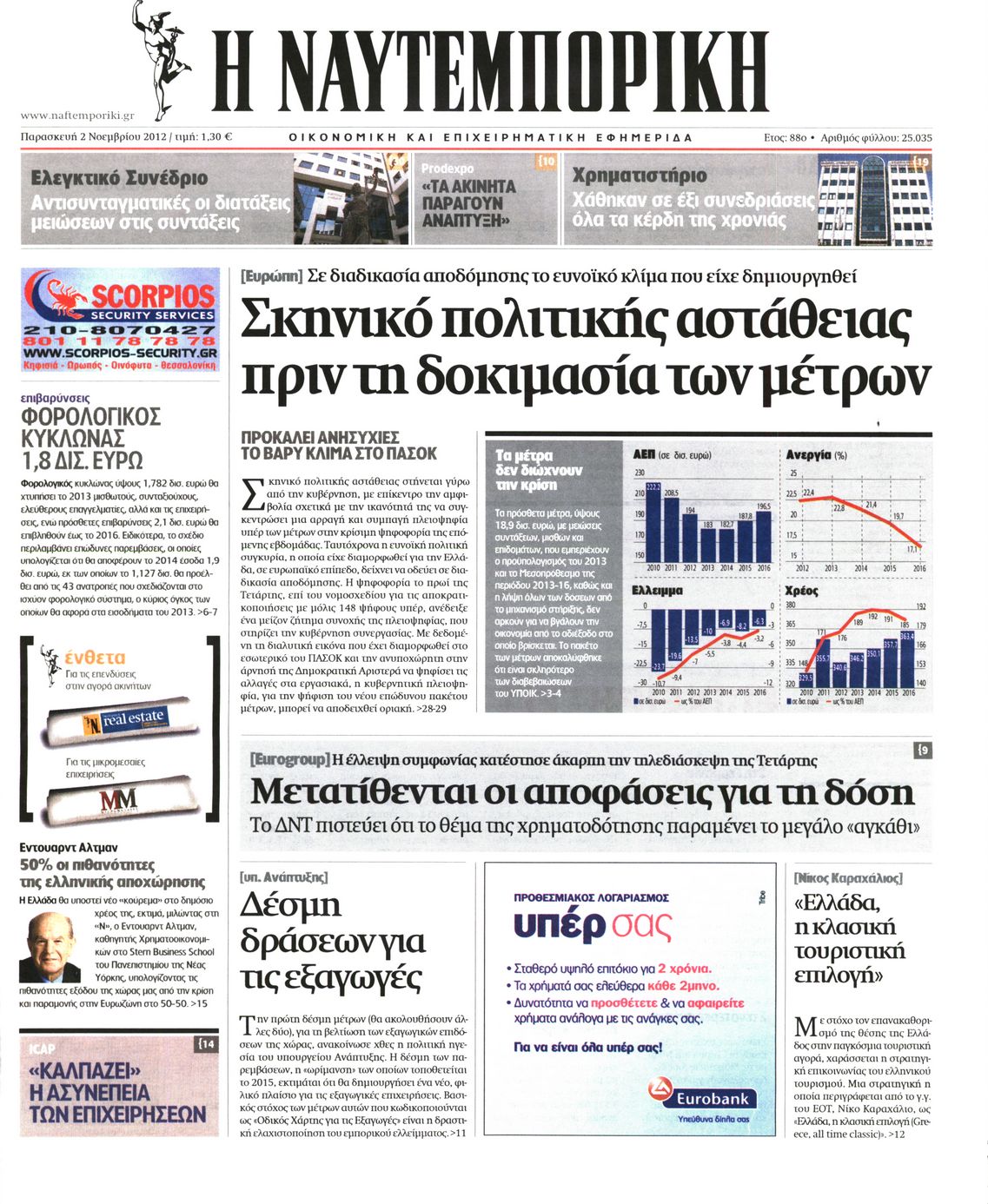 Εξώφυλο εφημερίδας ΝΑΥΤΕΜΠΟΡΙΚΗ 2012-11-02