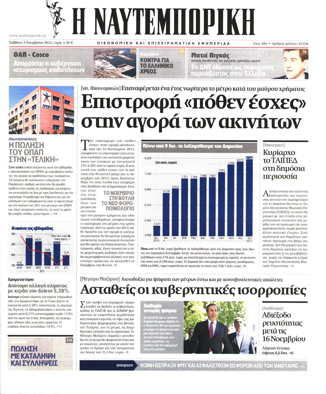 Εξώφυλο εφημερίδας ΝΑΥΤΕΜΠΟΡΙΚΗ 2012-11-03