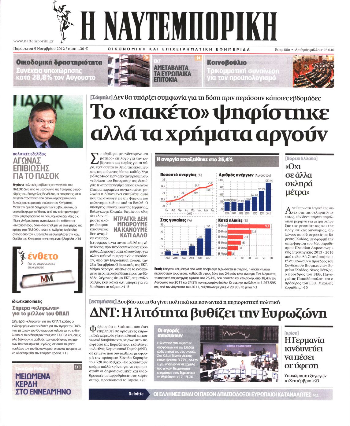 Εξώφυλο εφημερίδας ΝΑΥΤΕΜΠΟΡΙΚΗ 2012-11-09