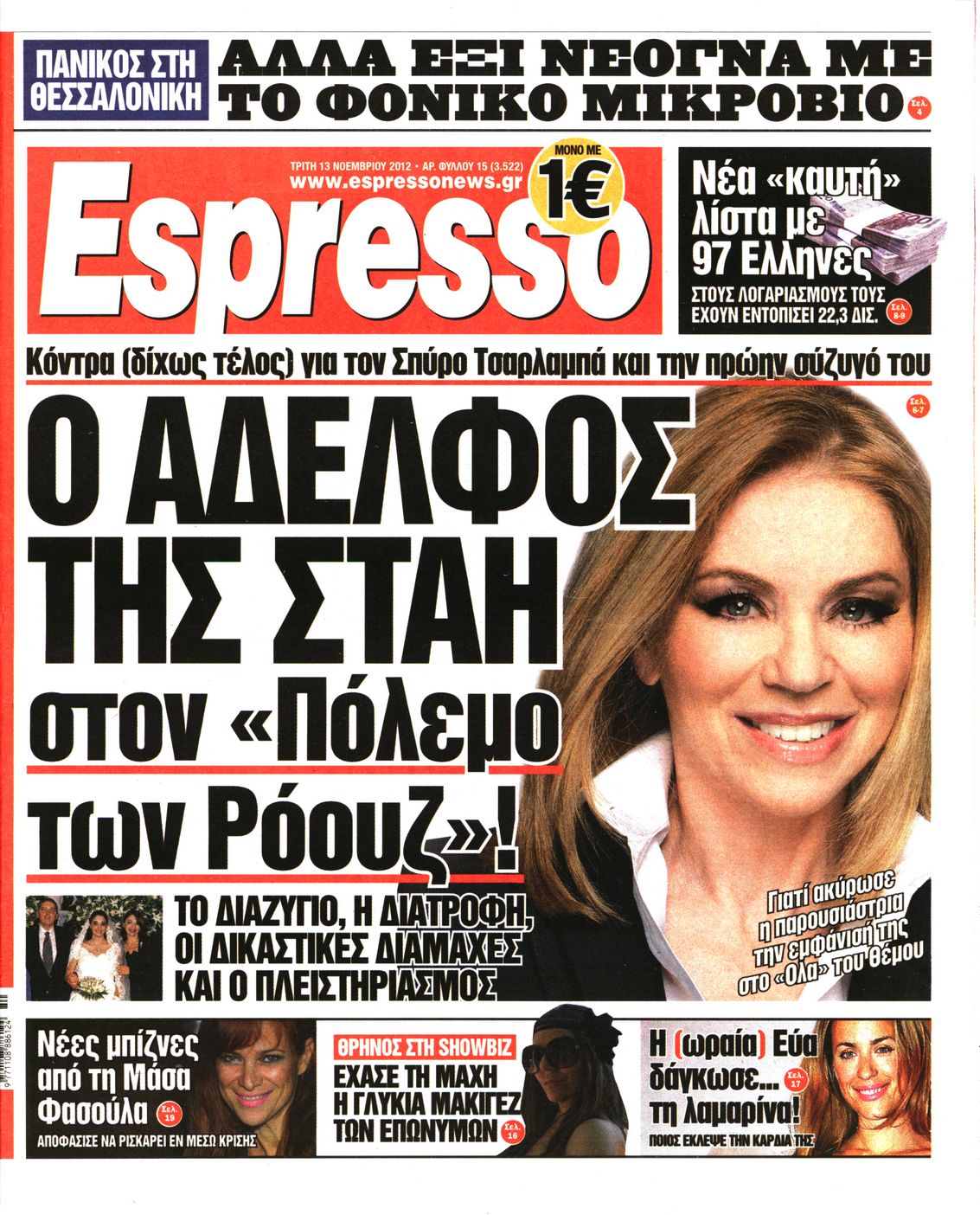 Εξώφυλο εφημερίδας ESPRESSO 2012-11-13