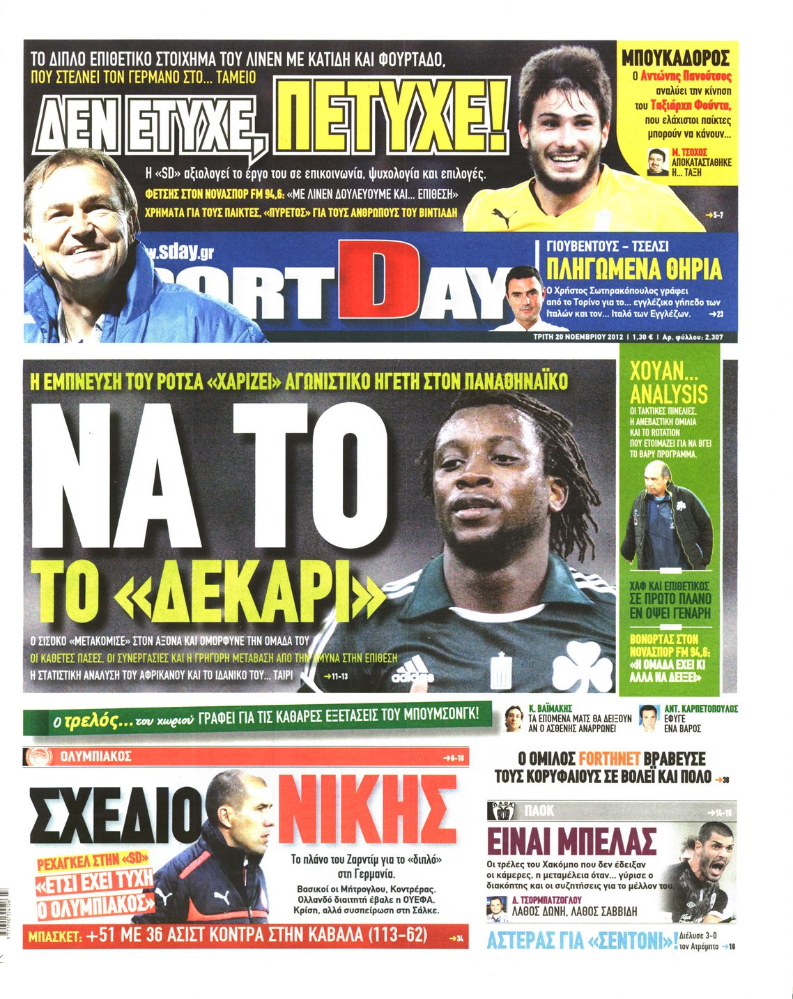 Εξώφυλο εφημερίδας SPORTDAY 2012-11-20