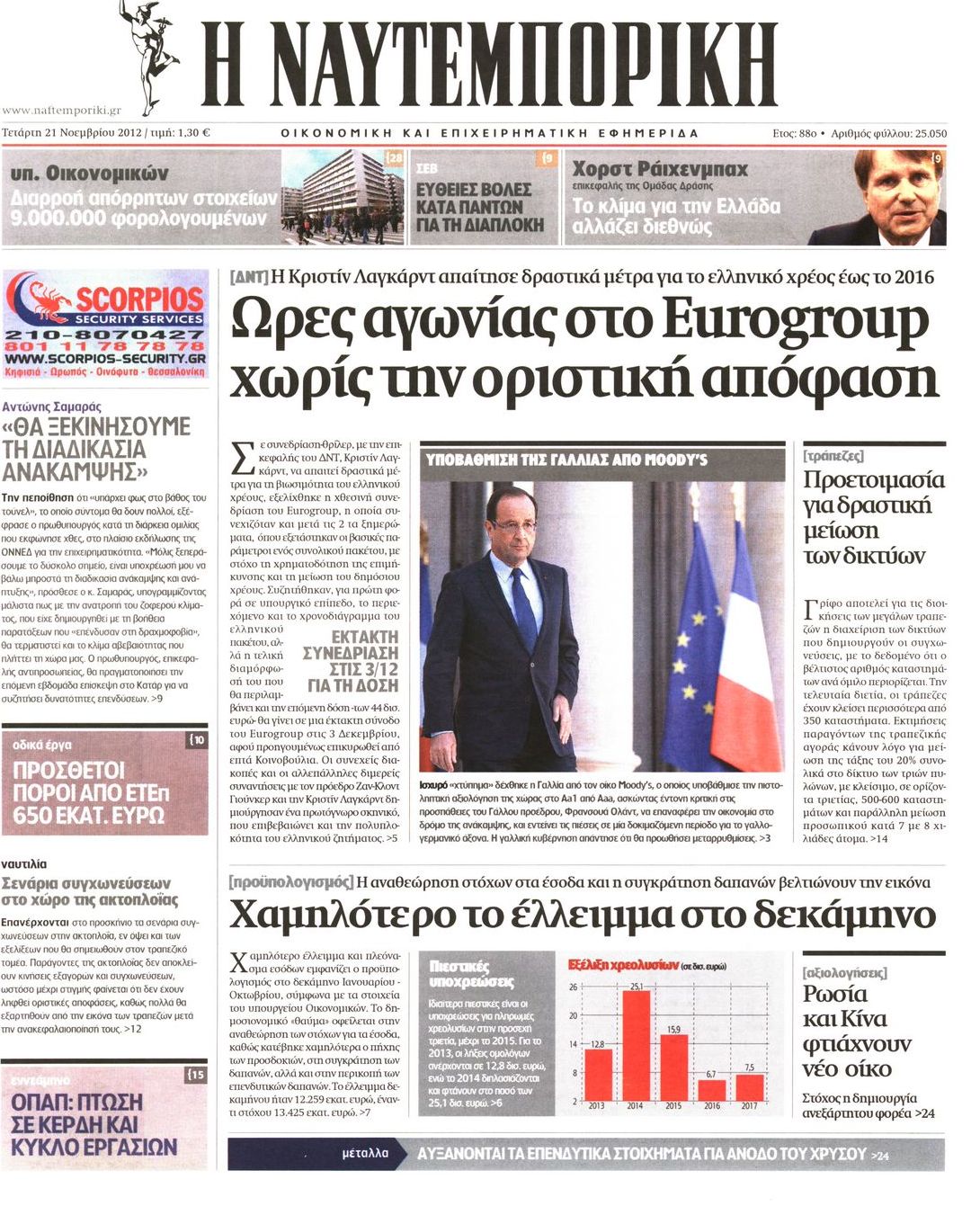 Εξώφυλο εφημερίδας ΝΑΥΤΕΜΠΟΡΙΚΗ 2012-11-21