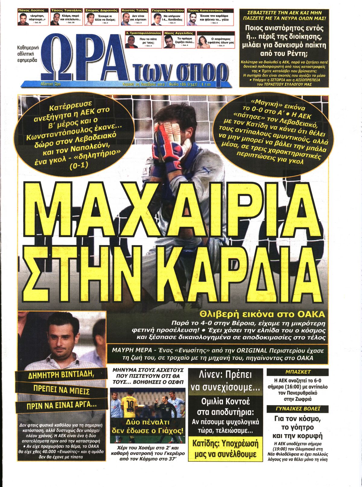Εξώφυλο εφημερίδας ΩΡΑ ΓΙΑ ΣΠΟΡ 2012-11-25