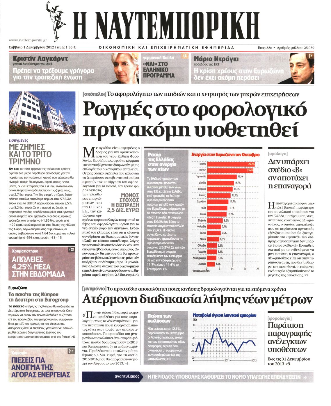 Εξώφυλο εφημερίδας ΝΑΥΤΕΜΠΟΡΙΚΗ 2012-12-01