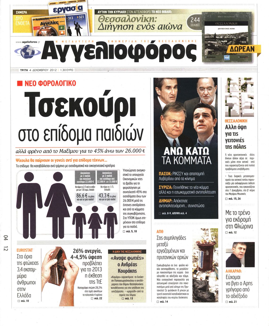 Εξώφυλο εφημερίδας ΑΓΓΕΛΙΟΦΟΡΟΣ 2012-12-04